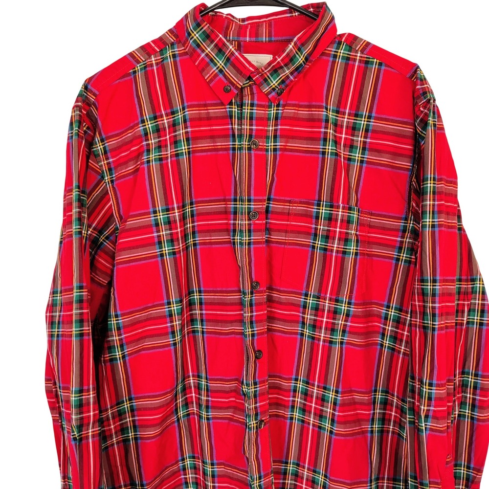 Hope‎ & Henry Mens Red Tartan Plaid Button Down Shirt Large Cotton Long Sleeve
